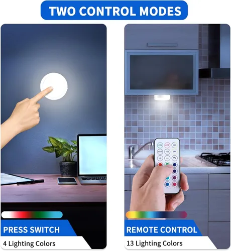 Miniatura 3 de Luces LED de disco de control remoto, paquete de 4 luces LED recargables debajo de la encimera con control remoto funcional, lámpara inalámbrica