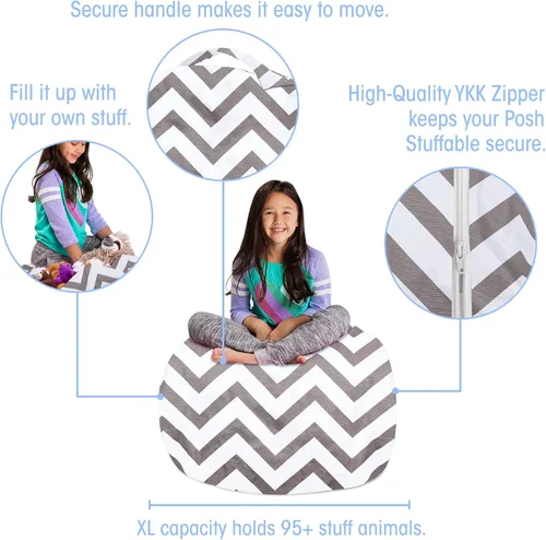 Miniatura 3 de Posh Creations - Funda para silla puff de almacenamiento de animales de peluche para niños, organizador de juguetes de niños, XL de 48 pulgadas