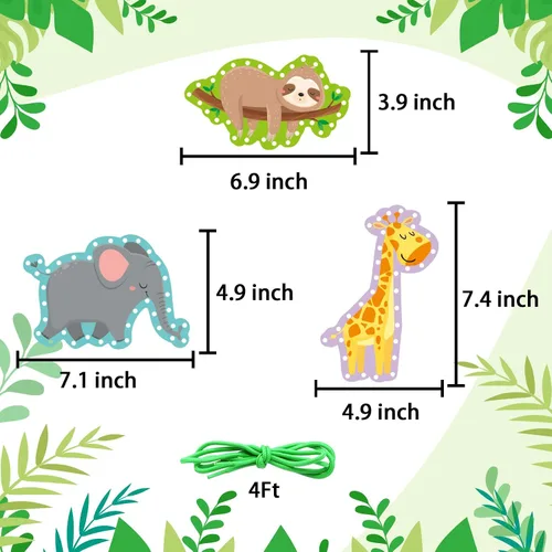 Miniatura 5 de Paquete de 12 tarjetas de encaje de animales de la selva, kits de costura para niños, león, animales salvajes, cartón, tarjetas de costura de doble