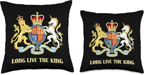 Miniatura 3 de UK Royal Coat of Arms & Emblems Almohada con emblema del escudo de la Real Británica Long Live the King, 16.0 x 16.0 in, multicolor
