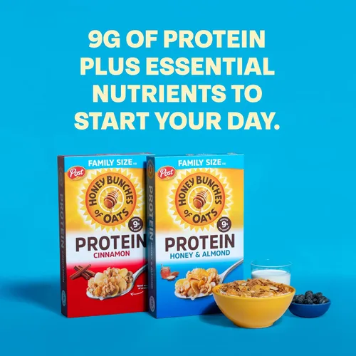 Miniatura 7 de Honey Bunches of Oats Cereal proteico de miel y almendras, desayuno o aperitivo, tamaño familiar, 15 onzas (paquete de 1)