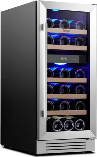 Miniatura 8 de Yeego Refrigerador de Vino - Refrigerador de Vino de Doble Zona de 15 Pulgadas con Capacidad para 28 Botellas, 40-65°F Refrigerador de Vino