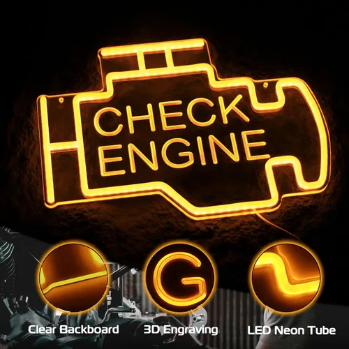 Miniatura 4 de Kavaas Letrero de neón Check Engine, señal LED para decoración de garaje y cuarto de autos Letrero de neón Check Engine para decoración de garaje