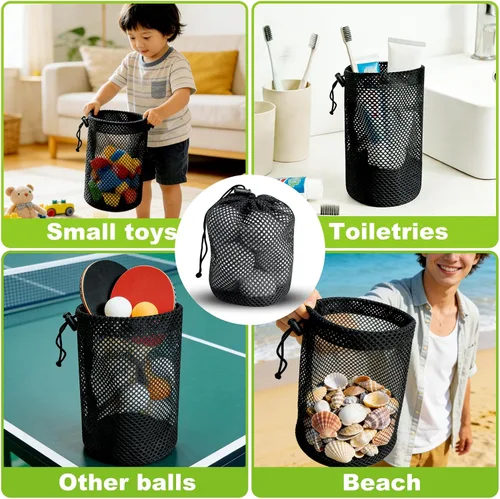 Miniatura 6 de Bolsa de almacenamiento para pelotas de golf, paquete de 6 bolsas de malla con cordón, organizador de bolsas de pelo de golf, bolsa organizadora