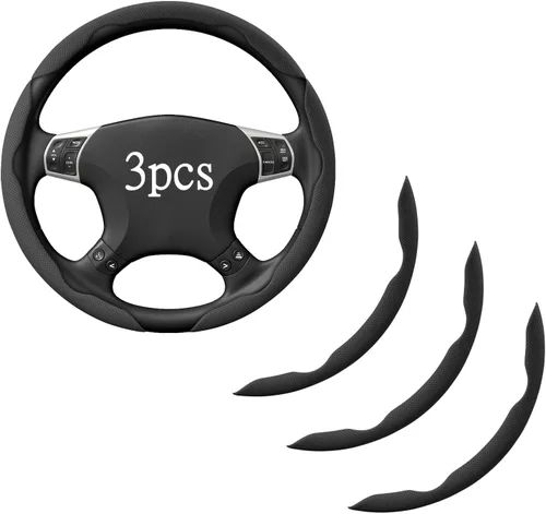 Miniatura 10 de Fundas para volante, 3 piezas de fibra de carbono antideslizante con clip en el volante del automóvil, protector universal para la mayoría de ruedas