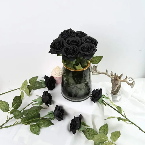Miniatura 9 de IPOPU 12 rosas artificiales, flores para decoración de fiesta, rosas falsas, flores de seda, pétalos florales para el hogar, boda, fiesta, tienda