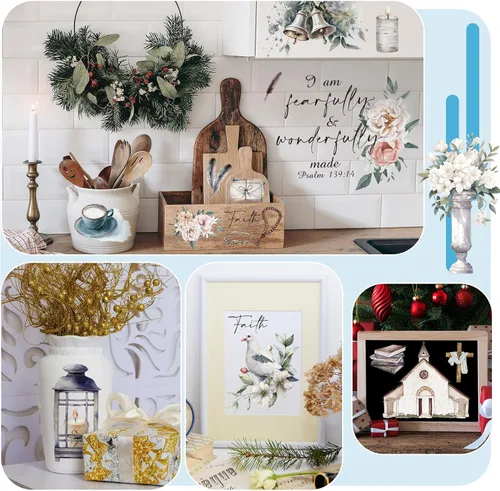 Miniatura 5 de Lincia - 10 hojas de calcomanías navideñas para manualidades y muebles, calcomanías de transferencia por fricción, muñeco de nieve, gnomo, reno