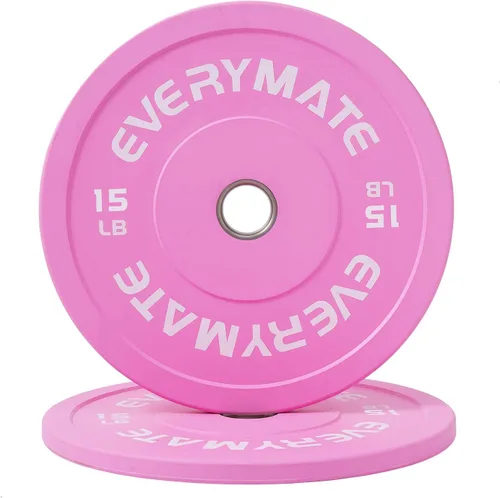 Miniatura 13 de EVERYMATE Placas de Peso Rosa 10LB 15LB 25LB 35LB 45LB Placas Olímpicas Bumper Placas de Peso con Agarre para Entrenamiento de Fuerza y Crossfit
