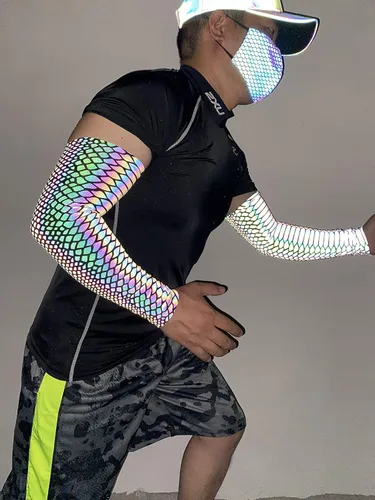 Miniatura 5 de LZLRUN - Mangas de compresión holográficas reflectantes de arco iris, 1 par