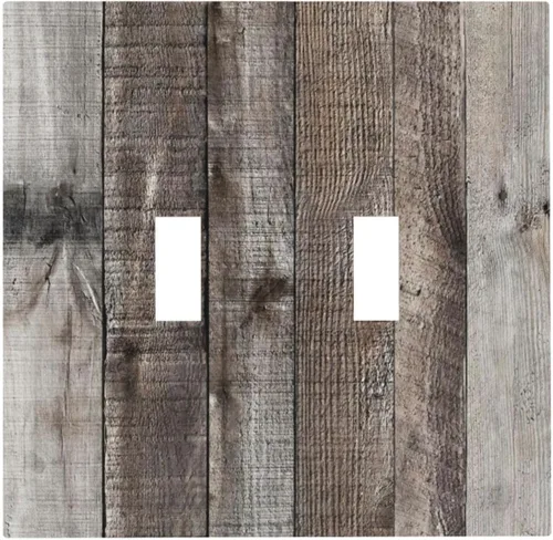 Miniatura 92 de Placa de pared dúplex de receptáculo de dispositivo de 1 gang de madera envejecida blanca gris con veta de tablón, cubierta de enchufe eléctrico