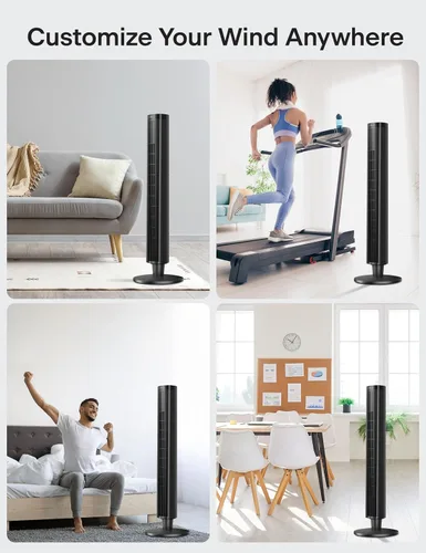 Miniatura 9 de PELONIS - Ventilador de torre de 42 pulgadas para dormitorio – 26 pies/s, ventilador de torre oscilante de 90° con control remoto, pantalla LED