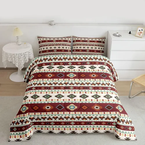Miniatura 10 de Feelyou Juego de edredón geométrico del suroeste para niños y niñas, edredón nativo del suroeste, tamaño individual, juego de ropa de cama