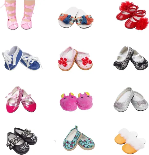 Miniatura 4 de 5 pares de zapatos + 2 pares de calcetines para zapatos y botas para muñeca 18 inch Zapatos American muñecas accesorios 100% Get Panda o Patines
