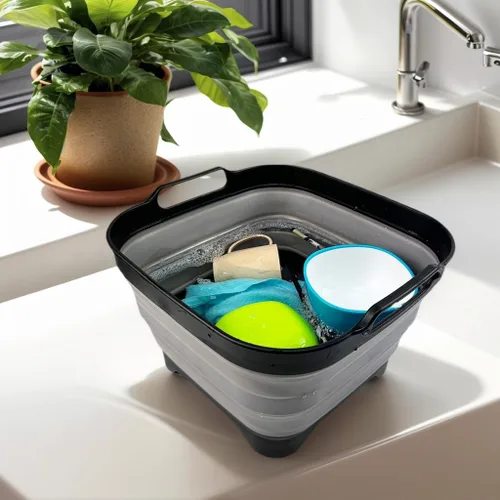 Miniatura 3 de SAMMART Sartén plegable de 10 L (2.64 galones) con tapón de drenaje, lavabo plegable, tina portátil para lavar platos, bandeja de almacenamiento