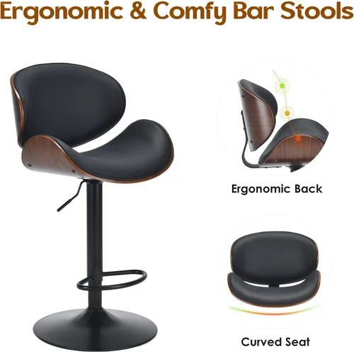 Miniatura 5 de Soohow Juego de 2 taburetes de bar ajustables, ergonómicos y modernos con respaldo para isla de cocina, taburete de bar de piel sintética