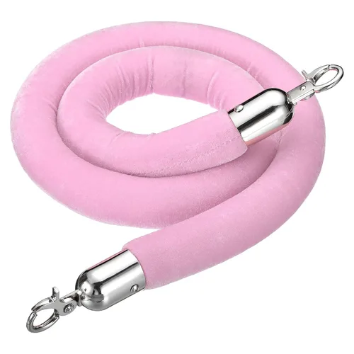 Miniatura 8 de PATIKIL Cuerda de puntal de terciopelo rosa de 5.5 pies, cuerda de barrera de control de multitudes con ganchos a presión para postes, divisor