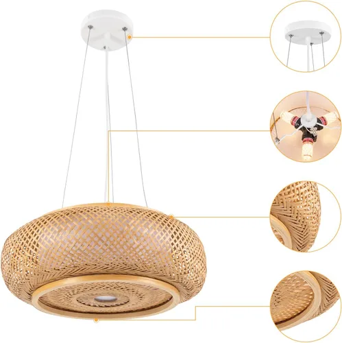 Miniatura 3 de Lámpara colgante de bambú tejida a mano, lámpara de ratán de una sola luz, tejido de madera natural, accesorio colgante de techo con cable ajustable