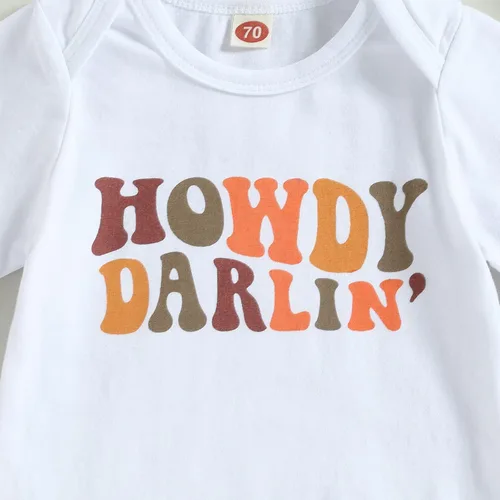 Miniatura 82 de Sejardin Ropa de verano para bebé y niña, recién nacida, manga corta, con letras, mameluco elástico con diadema