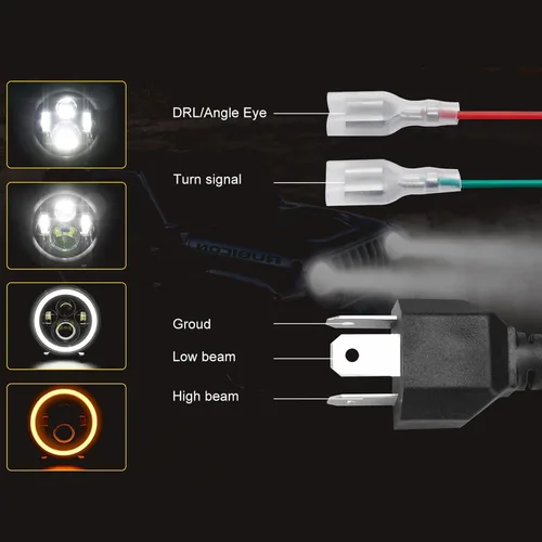 Miniatura 4 de Shkalacar Faro LED H4 de 7 pulgadas 140W Ojos de Ángel Faros redondos 4 modos 14000LM 6000K Blanco/3000K Ámbar Faro de coche y motocicleta Auto Ring