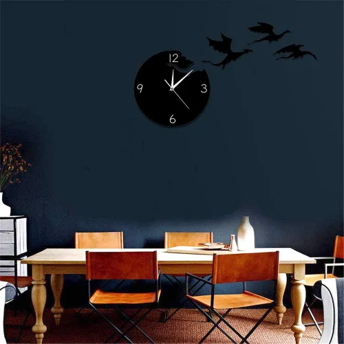 Miniatura 9 de The Geeky Days Reloj de pared de dragón de fantasía enojado mágico volador abstracto gótico cuento de hadas dragón arte de pared cuarzo analógico