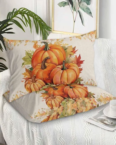 Miniatura 2 de Fundas de almohada de calabazas de otoño tamaño Queen, 2 paquetes de fundas de almohada suaves decorativas para sofá sofá de cuerpo largo, funda