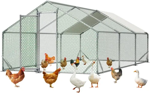 Miniatura 11 de Gallinero de metal de 13 x 10 x 6.56 pies, jaula grande para aves de corral para 10 a 20 pollos, gallinas y conejos, casa de pato con cubierta
