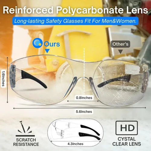 Miniatura 4 de Paquete de 12 lentes de seguridad transparentes para hombres y mujeres – Certificado ANSI Z87.1, 12 tapones de silicona para los oídos (NRR 25 dB)