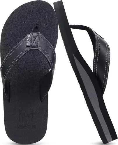 KuaiLu - Sandalias tipo pata de gallo para hombre, con soporte de arco, correa de cuero y base de almohadilla de espuma de yoga
