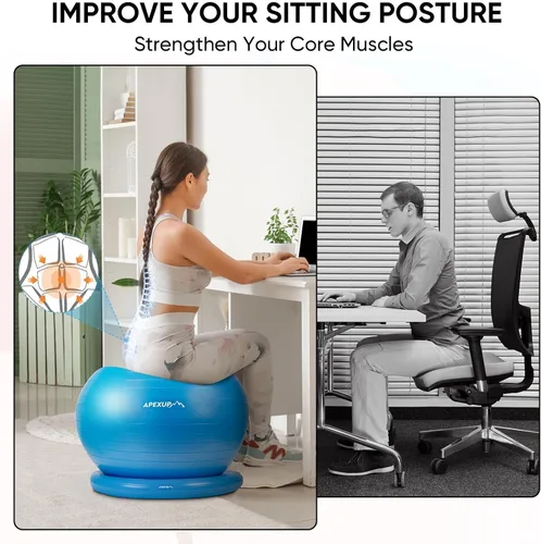 Miniatura 3 de APEXUP Silla de pelota de yoga, silla de pelota de ejercicio con base para oficina, pelota de estabilidad antideslizante, asiento de pelota