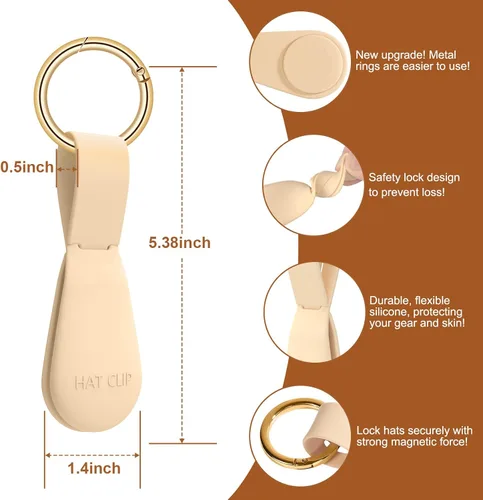 Miniatura 2 de Clip magnético para sombrero para viajes, 2 soportes de silicona color caqui claro para bolsos, bolsos, equipaje y sombreros de playa, clip