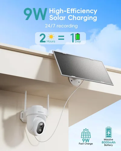 Miniatura 3 de ZUMIMALL Cámaras de seguridad solares de grabación 24/7 inalámbricas para exteriores, panel solar de 9 W, cámaras AOV 2K para seguridad del hogar