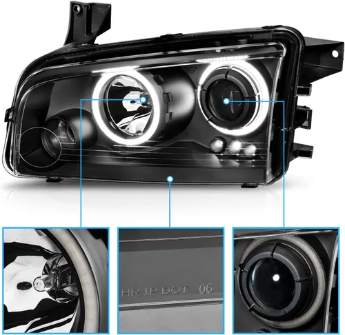 Miniatura 3 de AmeriLite Juego de faros delanteros de repuesto para Dodge Charger Dual Xtreme 2006-2010 con anillos de halo LED, color negro, lado del pasajero