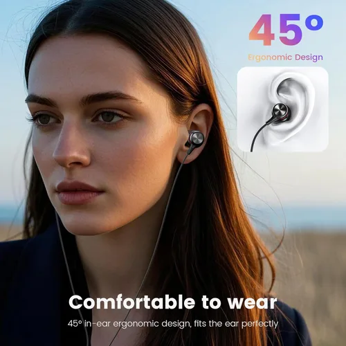 Miniatura 4 de MOSWAG Auriculares con cable con micrófono, auriculares intrauditivos de 0.138 in con ajuste de aislamiento de ruido y sonido claro, cómodos