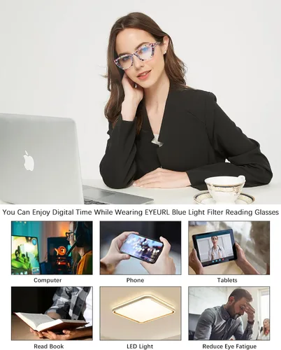 Miniatura 6 de EYEURL Lentes de lectura de ojo de gato para mujer, estilo Oprah, bloqueo de luz azul, para lectores de computadora de gran