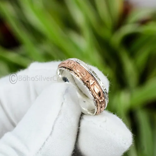 Miniatura 2 de 925 Silver Ring, Handmade Spinner Ring, Fidget Spinner Ring Women, Anxiety Spinning Ring, Wide Band Spinner Ring, Hammered Silver Ring, Unique