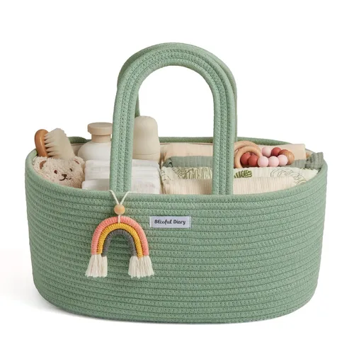 Miniatura 13 de Blissful Diary Organizador de Caddy de Pañales para Bebé, Cesta Caddy de Pañales de Cuerda de Algodón, Cesta de Almacenamiento Grande para Niños