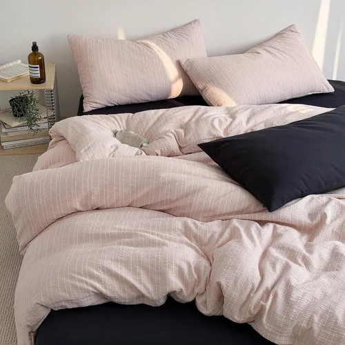 Miniatura 25 de AOJIM Blue & Brown Striped Duvet Cover Set Twin Size 100% Washed Cotton Stripe Bedding Set 3-Piece, Soft Zipper Comforter Cover and 2 Pillowcases