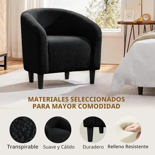 Miniatura 7 de Yaheetech Juego de 2 sillones, silla de club de tela de bouclé, silla elegante de sherpa con asiento suave y acolchado para sala de estar, Negro