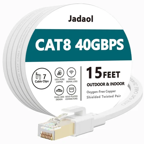 Miniatura 11 de Jadaol Cable Ethernet Cat 8 de 20 pies, 40 Gbps 2000 MHz, cable de conexión LAN RJ45 S/FTP, cable de red Cat8 de alta velocidad para router, módem