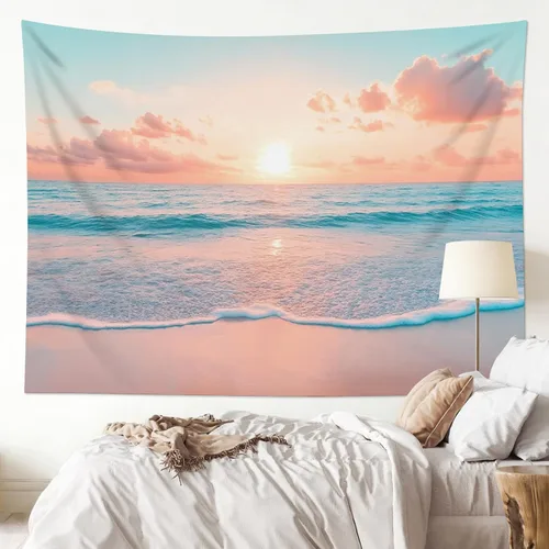 Miniatura 51 de LB Tapiz de hongos para colgar en la pared, luna y estrella en beige, tapiz de pared para dormitorio, estética de planta verde, arte de pared