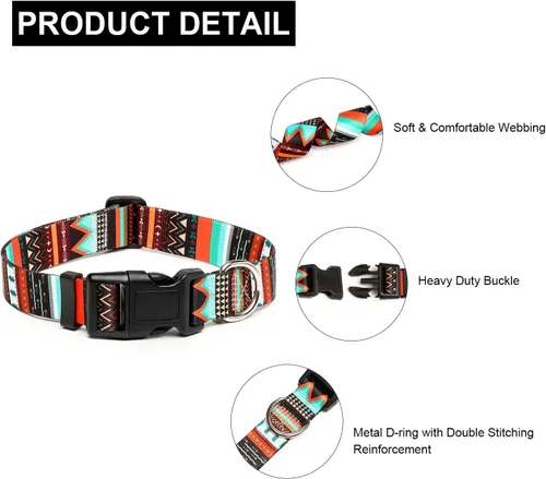 Miniatura 3 de Mercano Collar ajustable para perro, patrones de diseño especial, collar de nailon suave, cómodo y duradero, para perros pequeños, medianos y Verde