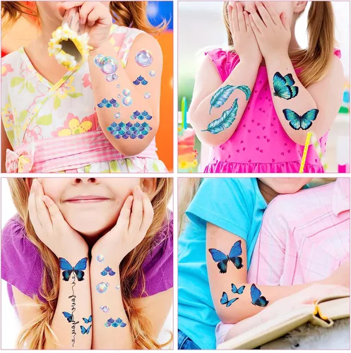 Miniatura 4 de Konsait 12 hojas de tatuajes temporales de mariposa con purpurina para mujeres y niñas, tatuajes faciales de mariposa para mujeres, calcomanías