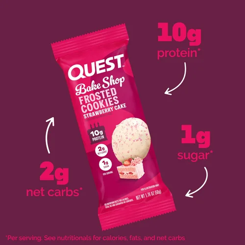 Miniatura 3 de Quest Nutrition Galletas Glaseadas Paquete Doble, Pastel de Fresa, 1g Azúcar, 10g Proteína, 2g Carbohidratos Netos, Sin Gluten, 16 Galletas