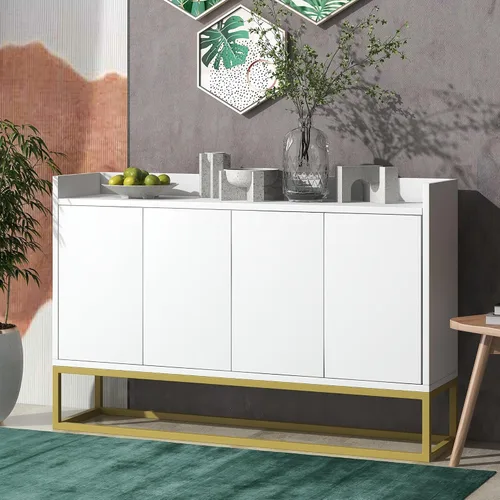 Miniatura 11 de LUMISOL Armario de almacenamiento moderno con puertas y estantes ajustables, aparador de cocina de madera con base de metal y mesa de valla