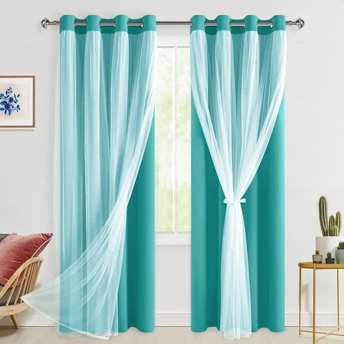 Miniatura 43 de Hiasan Cortinas opacas con superposición transparente, aislamiento térmico para mezclar y combinar de doble capa, cortinas de oscurecimiento de Beige