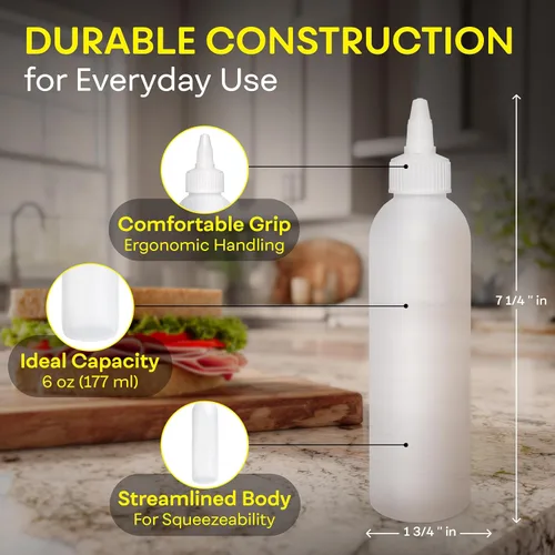 Miniatura 3 de BRIGHTFROM Botellas exprimibles para condimentos, botella vacía de 6 onzas, a prueba de fugas, ideal para salsa de tomate, mostaza, jarabe, salsas