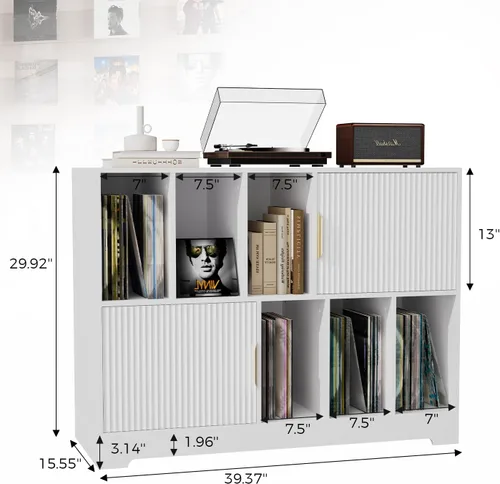 Miniatura 2 de Soporte para tocadiscos de vinilo de alta calidad, soporte para tocadiscos con estantes ajustables, capacidad para más de 250 álbumes, diseño