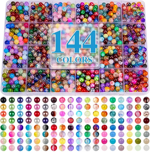 Miniatura 14 de XSEINO Juego de aproximadamente 7200 cuentas de vidrio de 0.236 pulgadas para hacer pulseras, 144 diseños surtidos, serie de colores especiales