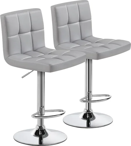 Miniatura 10 de Yaheetech Taburete de bar individual, taburetes giratorios de piel sintética ajustables, taburetes modernos con respaldo y reposapiés, taburetes
