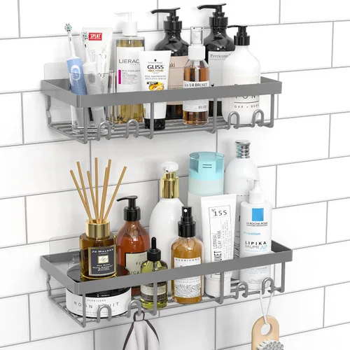 Miniatura 8 de Moforoco Estante organizador de estante para ducha, cesta autoadhesiva negra para estantes de baño, decoración interior de pared de casa de campo